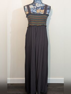 Natural Life Halter Smocked Wide Leg Jumper